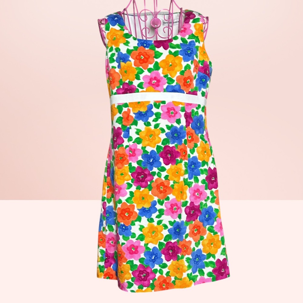 Hannah Hardy Floral Pique Shift Dress Mod Retro Summer Size 4 Multi-Color 70's